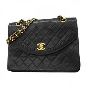 Chanel Matelassé Shoulder Bag with Double Chain, Lambskin, Black, Women's